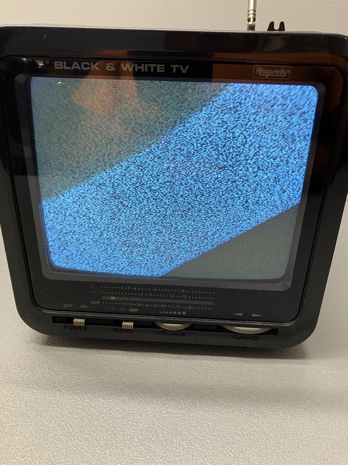 Vintage Rhapsody Deluxe Portable Black & White 7″ Model TV w/Original Box -WORKS