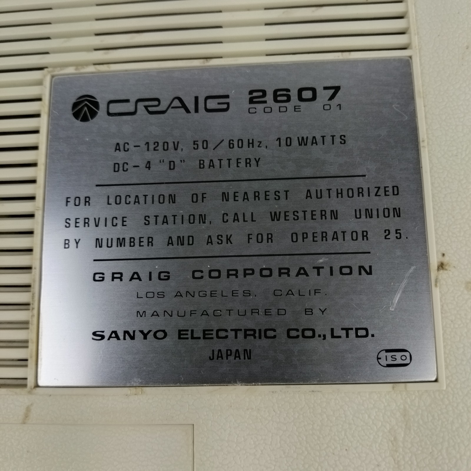 Vintage 1970s Craig 2607 Portable Cassette Player For Parts Repair Radio Works