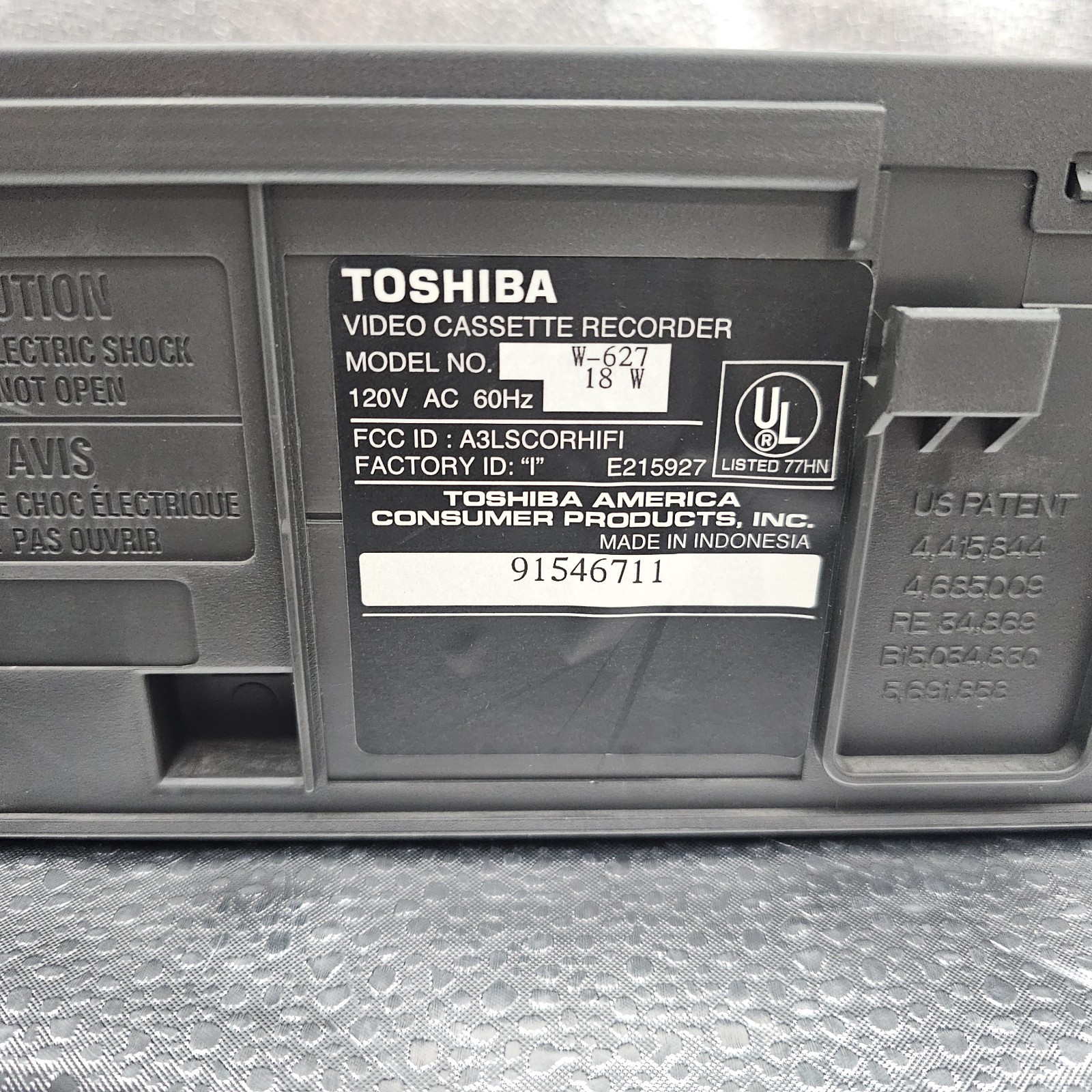 Toshiba W-627 4-Head Hi-Fi VHS VCR Video Cassette Recorder w/ Remote Tested