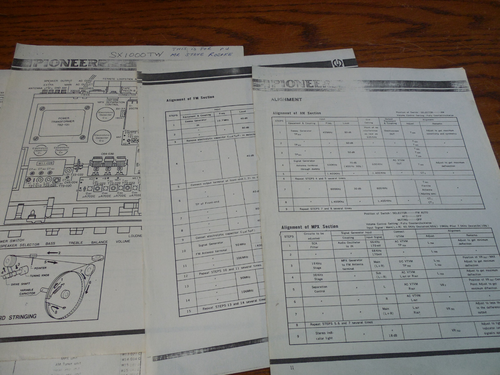 Pioneer SX-1000TW service documents.