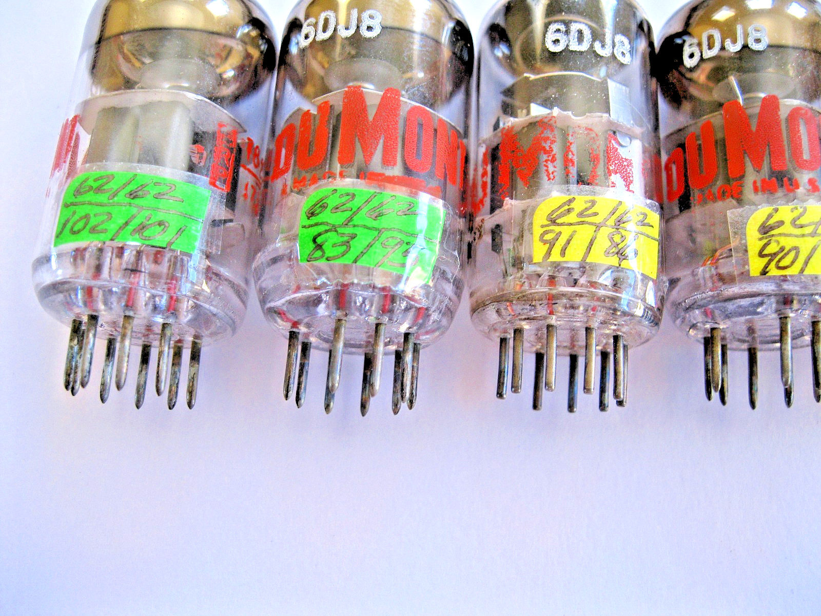 6 DUMONT 6DJ8/ECC88 VACUUM TUBES GRAY PLATE MATCHED DATE TV-7 TESTED READ.