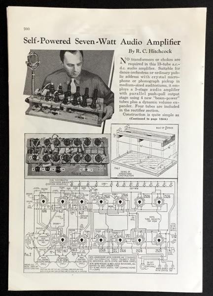 7 watt Tube Amplifier Self powered 1937 HowTo build Schematics Info