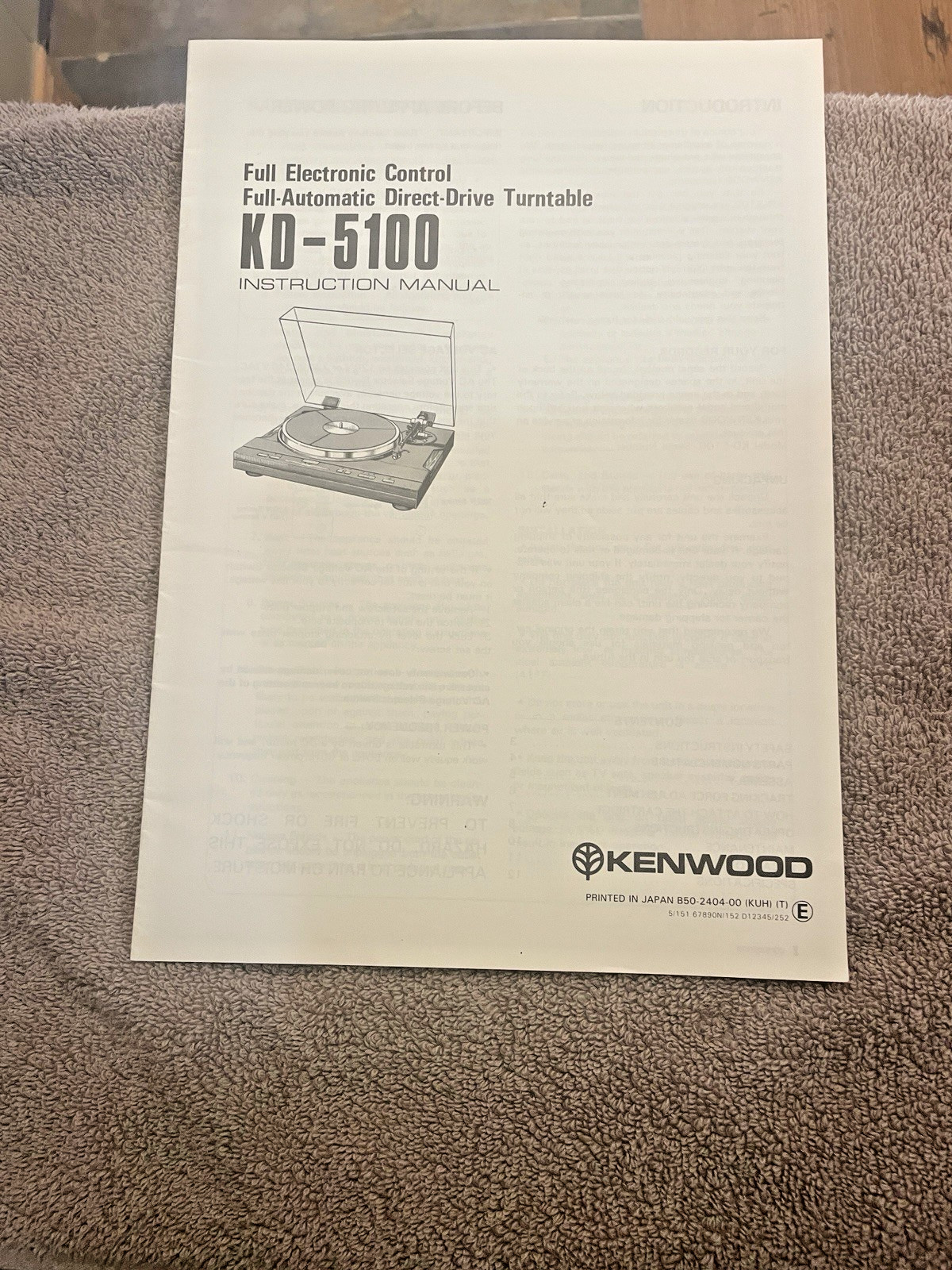 ORIGINAL INSTRUCTION MANUAL / KENWOOD KD-5100 TURNTABLE / EXCELLENT CONDITION /