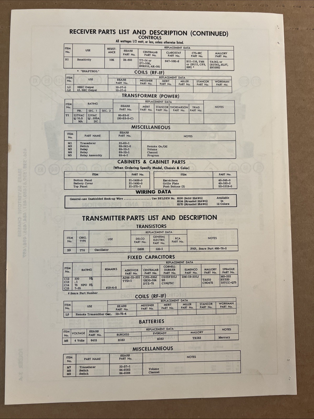 Vintage Sams Photofact Schematic 6-1965 SEARS SILVERTONE REMOTE RECEIVER