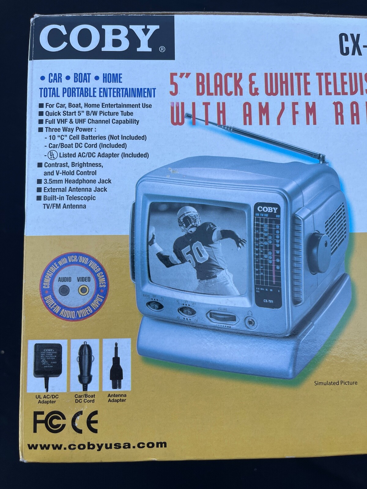 COBY CX-TV1 NOS 5″ B&W TV W/ AM/FM Radio