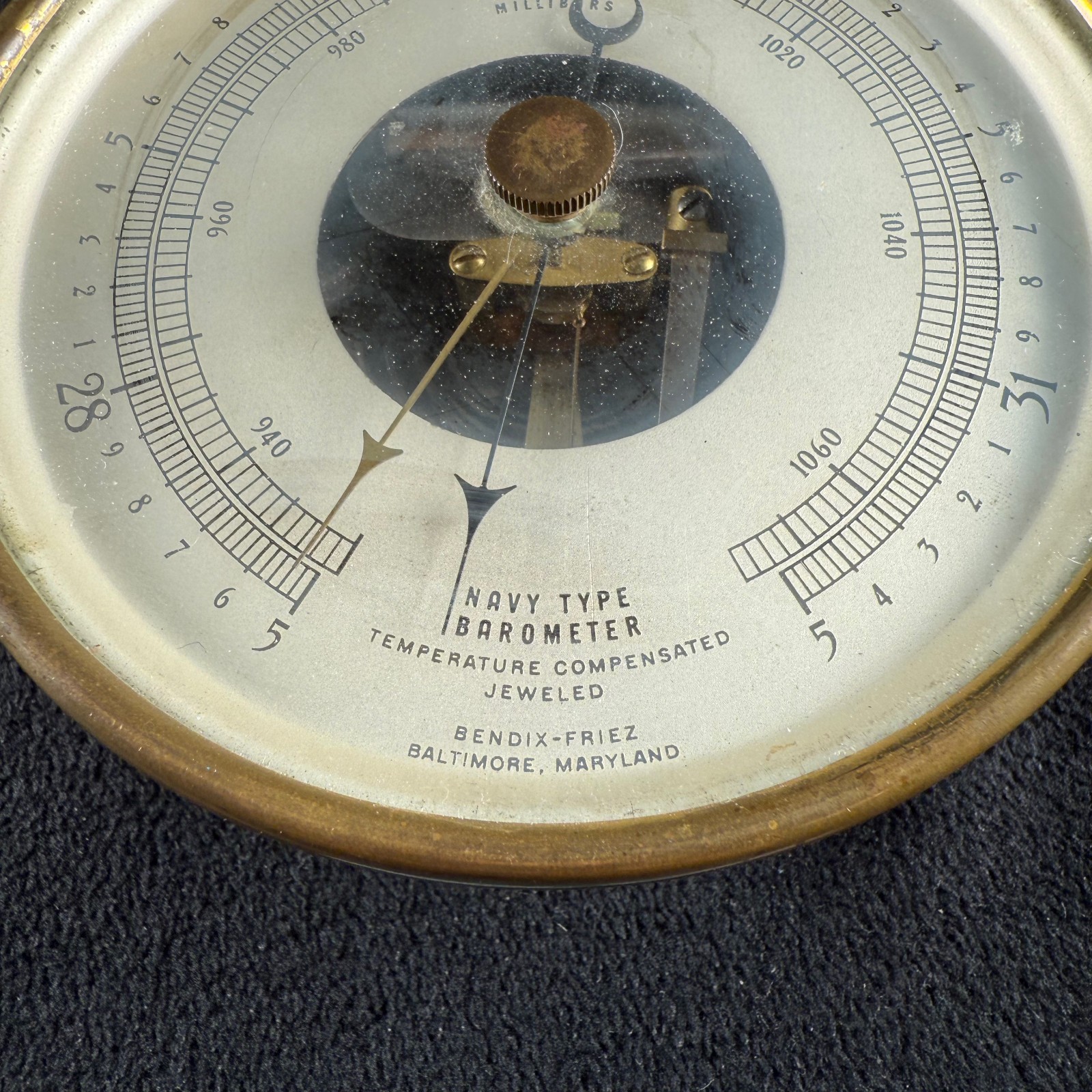 Navy Type Barometer Vintage Dial Temperature Compensated Jeweled Bendix-Friez