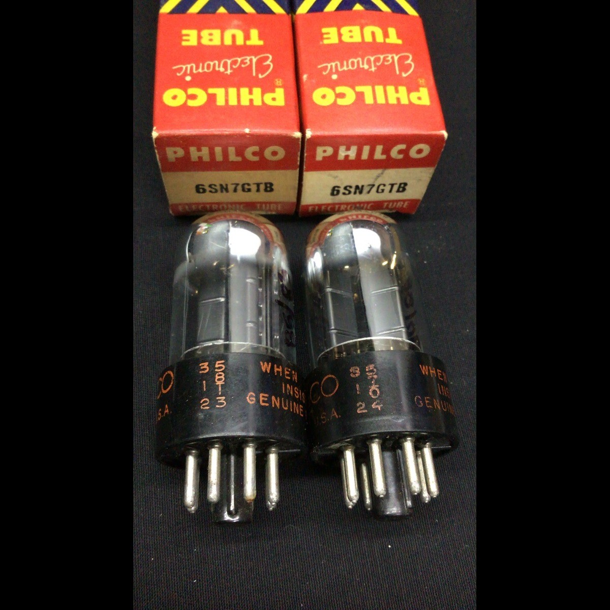 MATCHED PAIR PHILCO (Sylvania made) 6SN7GTB Chrome VACUUM TUBES Tested H.9155