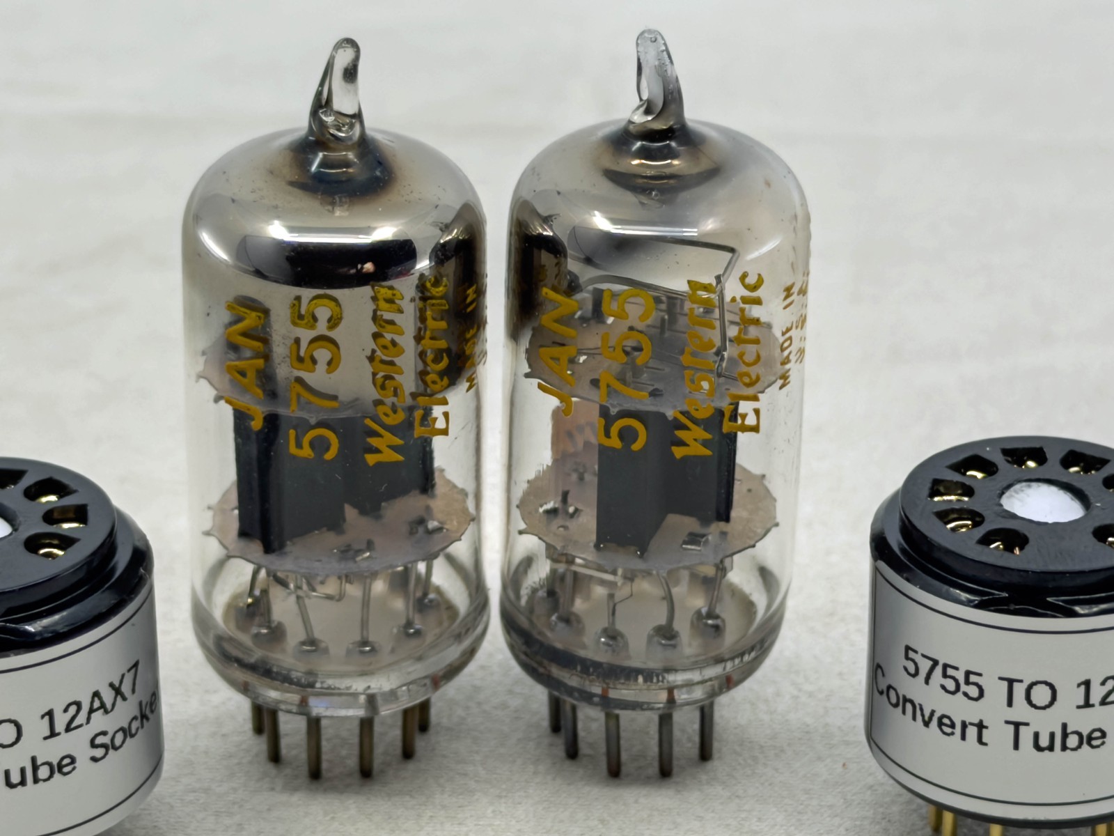 Matched Pair Western Electric JAN-5755 420A Mil Spec w/12AX7 ADAPTERS