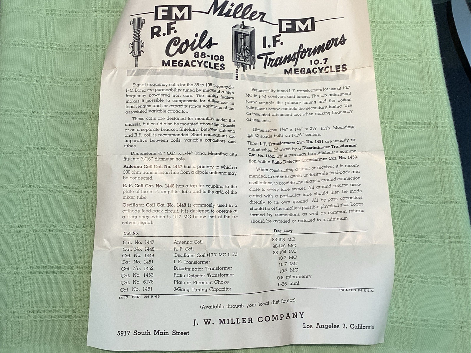 Miller 1447 FM Antenna Coil 88-108mHz