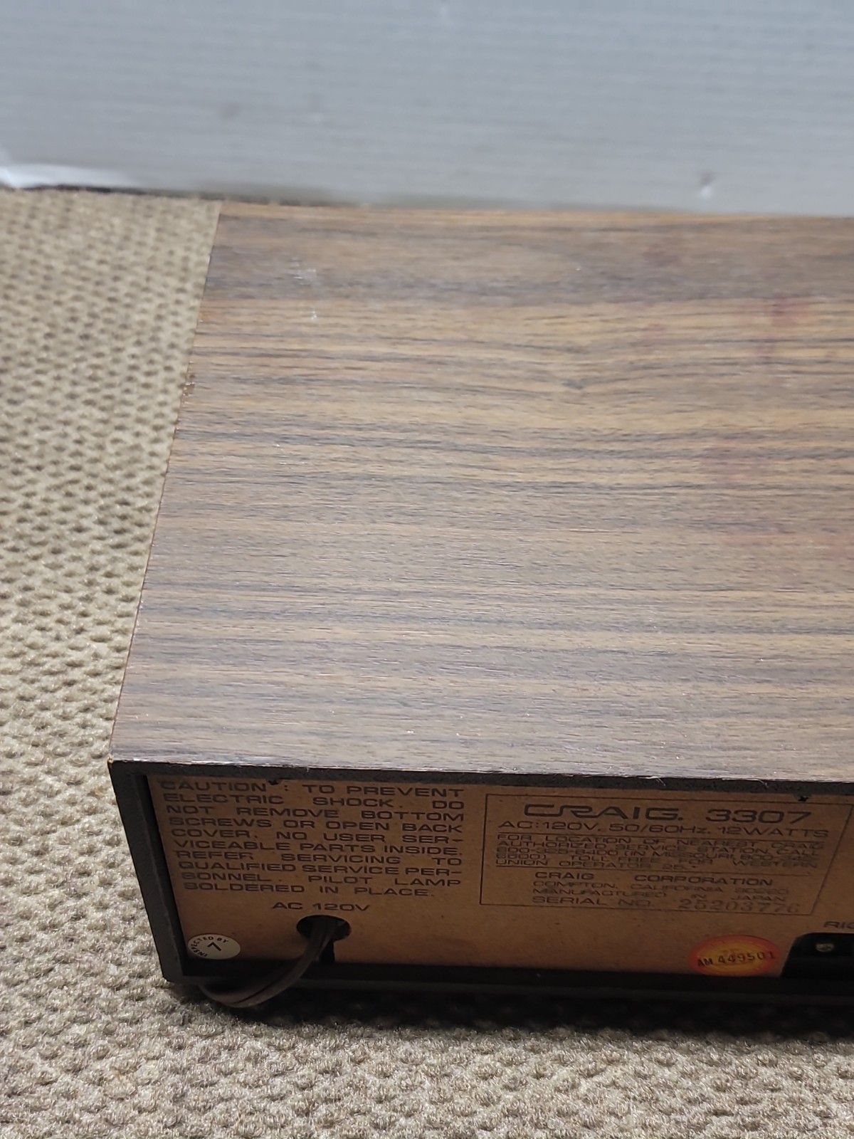 VINTAGE Craig 3307 Eight-track Stereo 8-track Player. Tested Works BUT Read