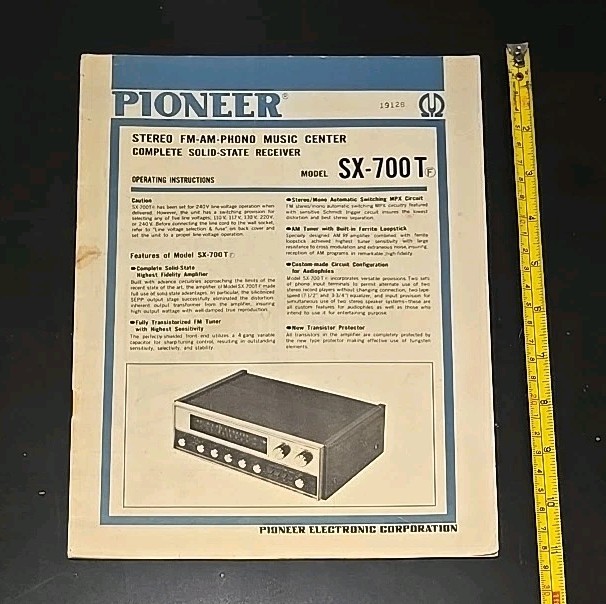 Pioneer SX-700T Receiver Owners Manual Original With Illustrations Schematics