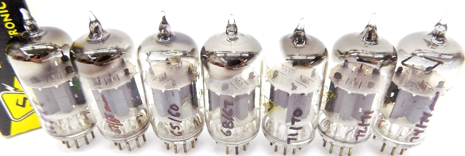 7 Nice Tested Late 1950’s Sylvania 12AU7/ECC82 Vacuum Tubes………….1 Money!