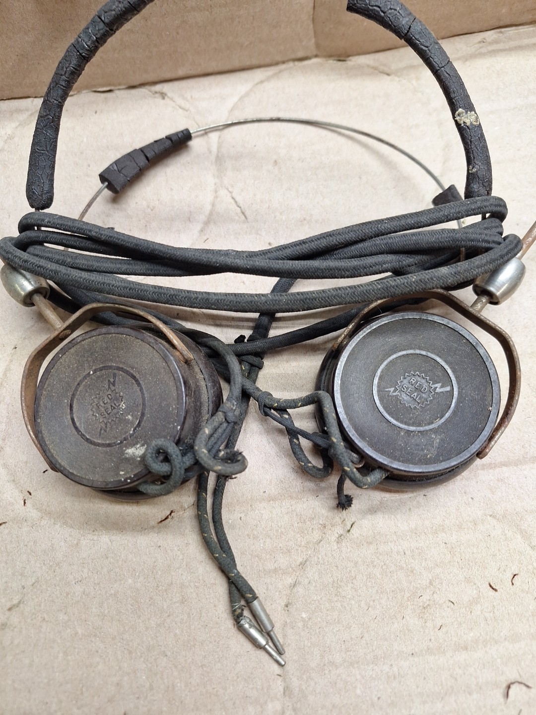 Vintage Red Seal Headphones Head Phones For Early Battery Radio TRF