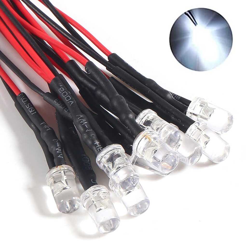10Pcs White Wired 3mm LED Lights for Marantz Sansui Pioneer 6v-12v AC/DC 8v