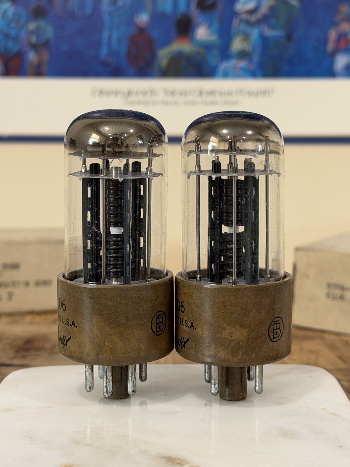 PAIR NOS NIB BENDIX RTMA 6106 / 5Y3 Triple Mica 4 Support Rods DD GETTER Tubes