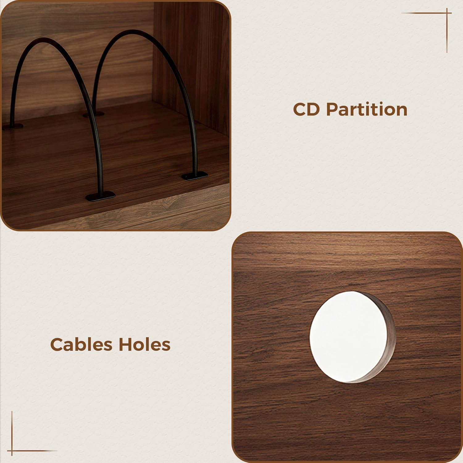 55″ Mid-Century Modern Record Player Stand with Charging Station