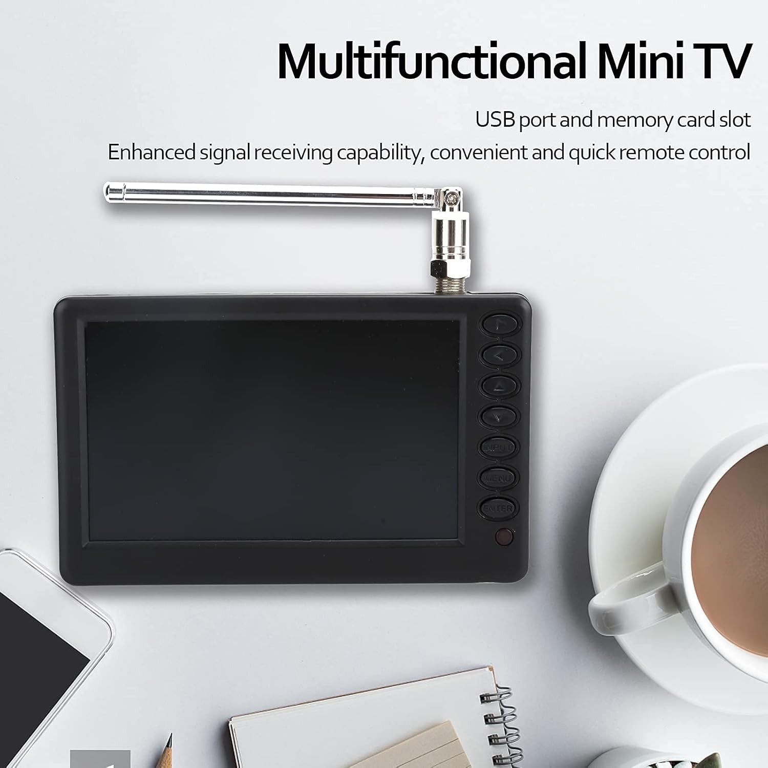 5” Portable Mini Digital TV, 1080P 2 in 1 with FM Radio, Rechargeable Batter…