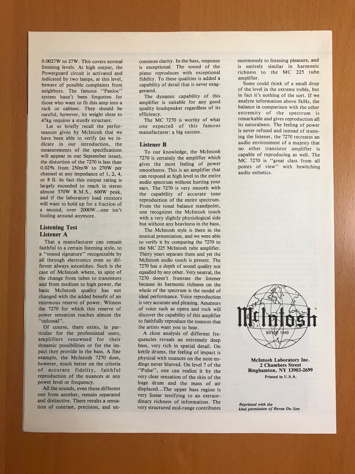 MCINTOSH LA NOUVELLE REVUE DU SON N’99 JUIN/JUILLET 86 WITH ENGLISH REPRINT D108