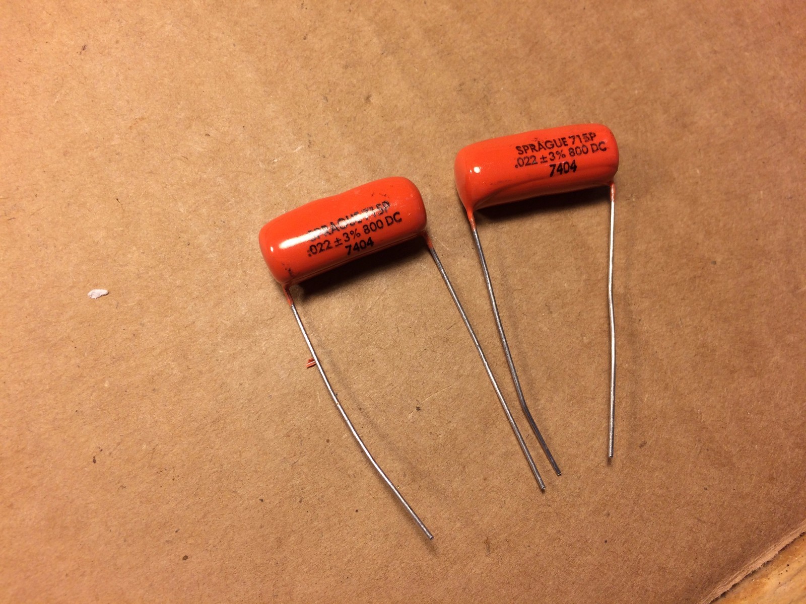 2 NOS Vintage 1974 Sprague Orange Drop .022 uf 800v Capacitors Tone Caps 600v