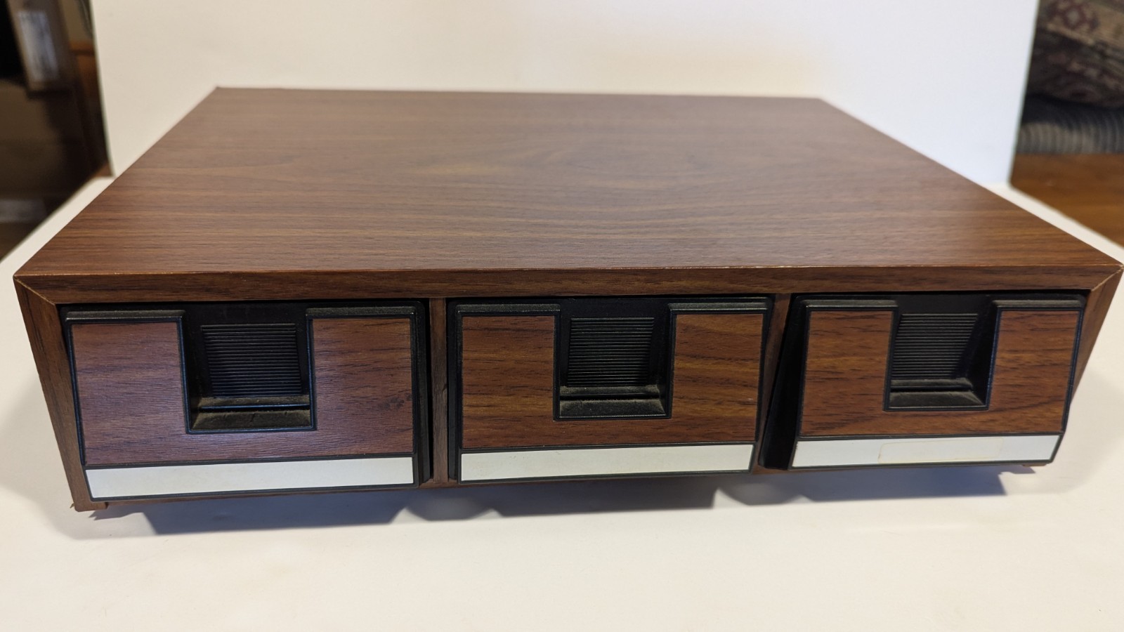 Vintage 3 Drawer 42 Cassette Tape Storage Case Wood Grain Faux Oak