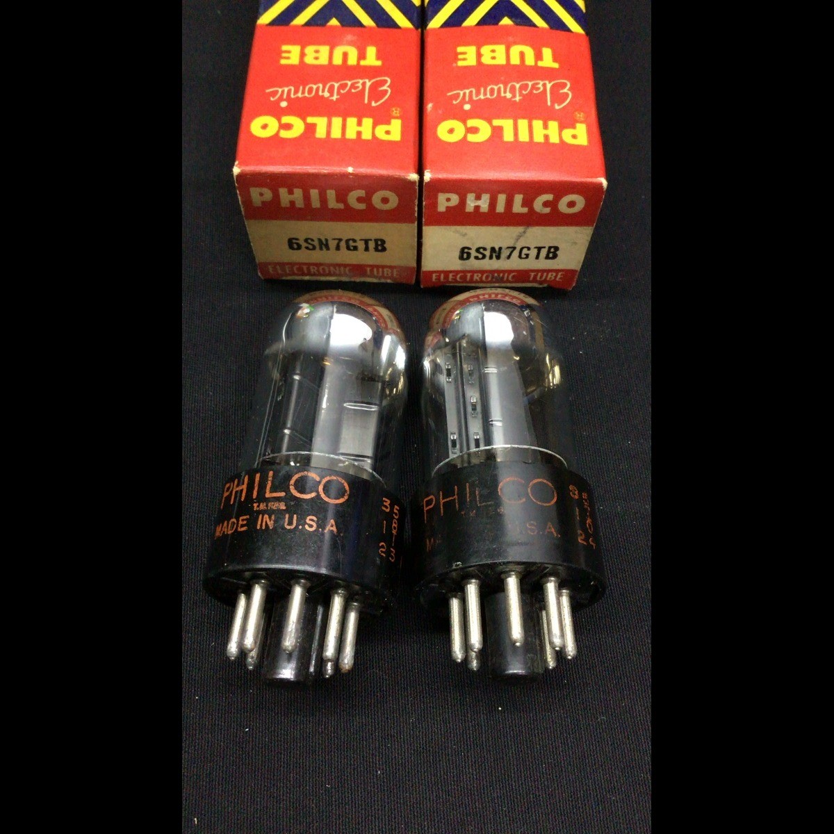 MATCHED PAIR PHILCO (Sylvania made) 6SN7GTB Chrome VACUUM TUBES Tested H.9155