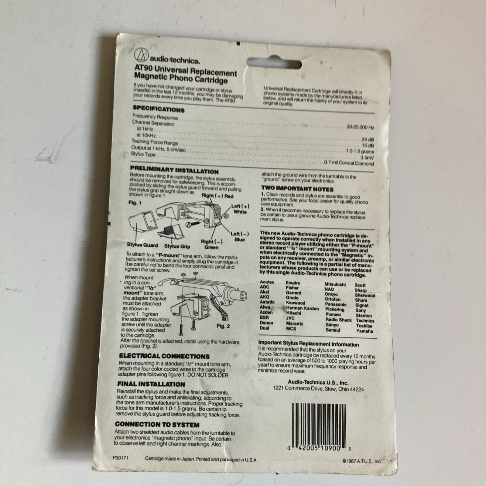Audio-Technica AT90 P-Mount Universal Phono Cartridge | New Open Packaging