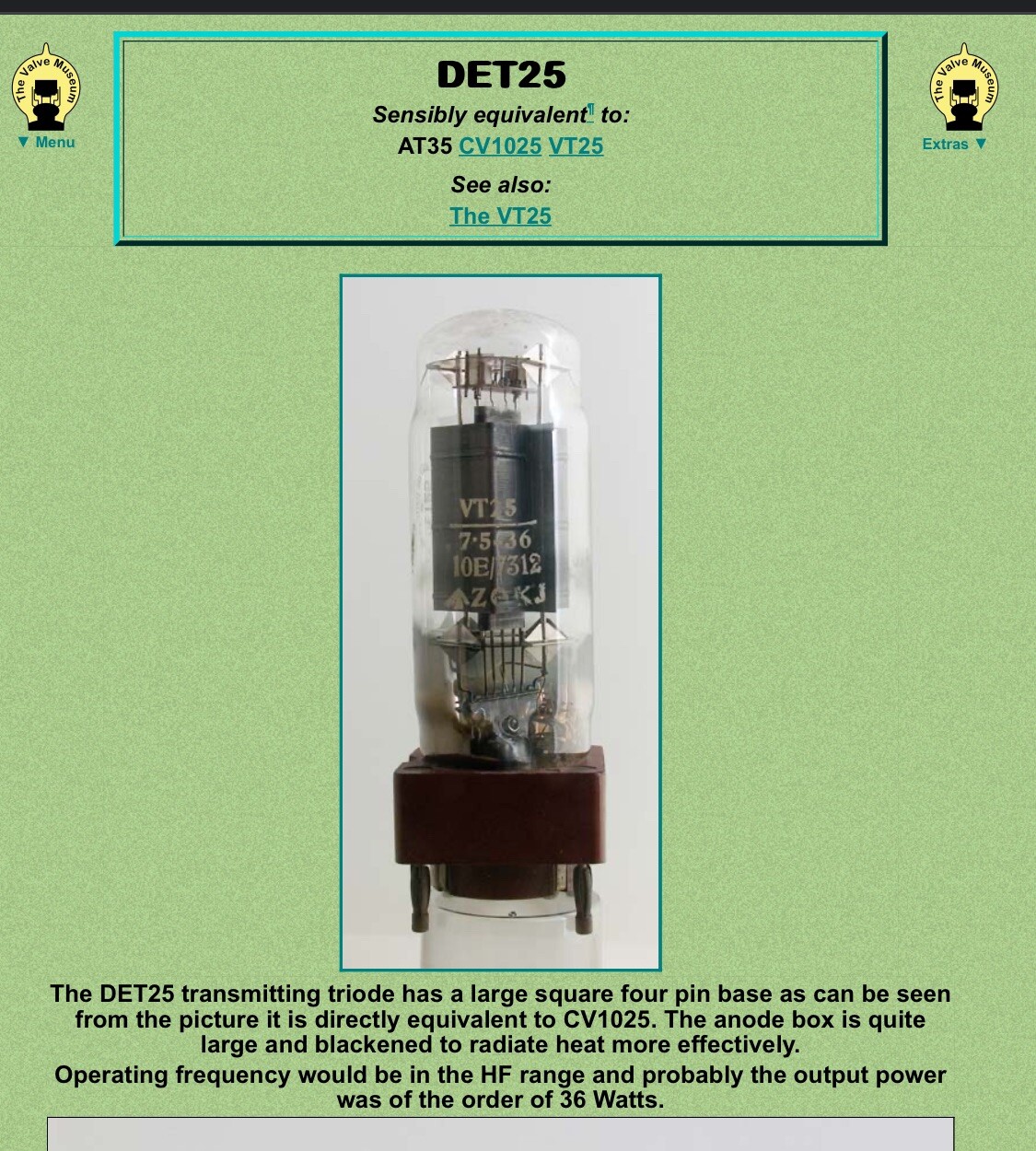 One Tube DET25 VT25 Larger Triode Output From Military Reserves Poss GEC Valve