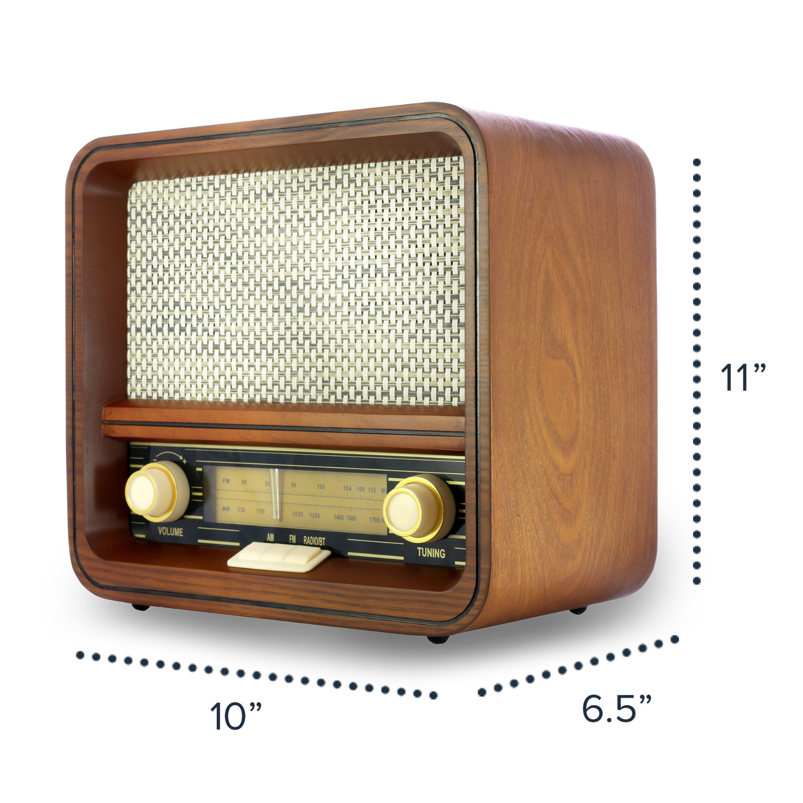 Fuse Real Wood Exterior Vintage Retro Bluetooth, AM/FM Radio, Speaker