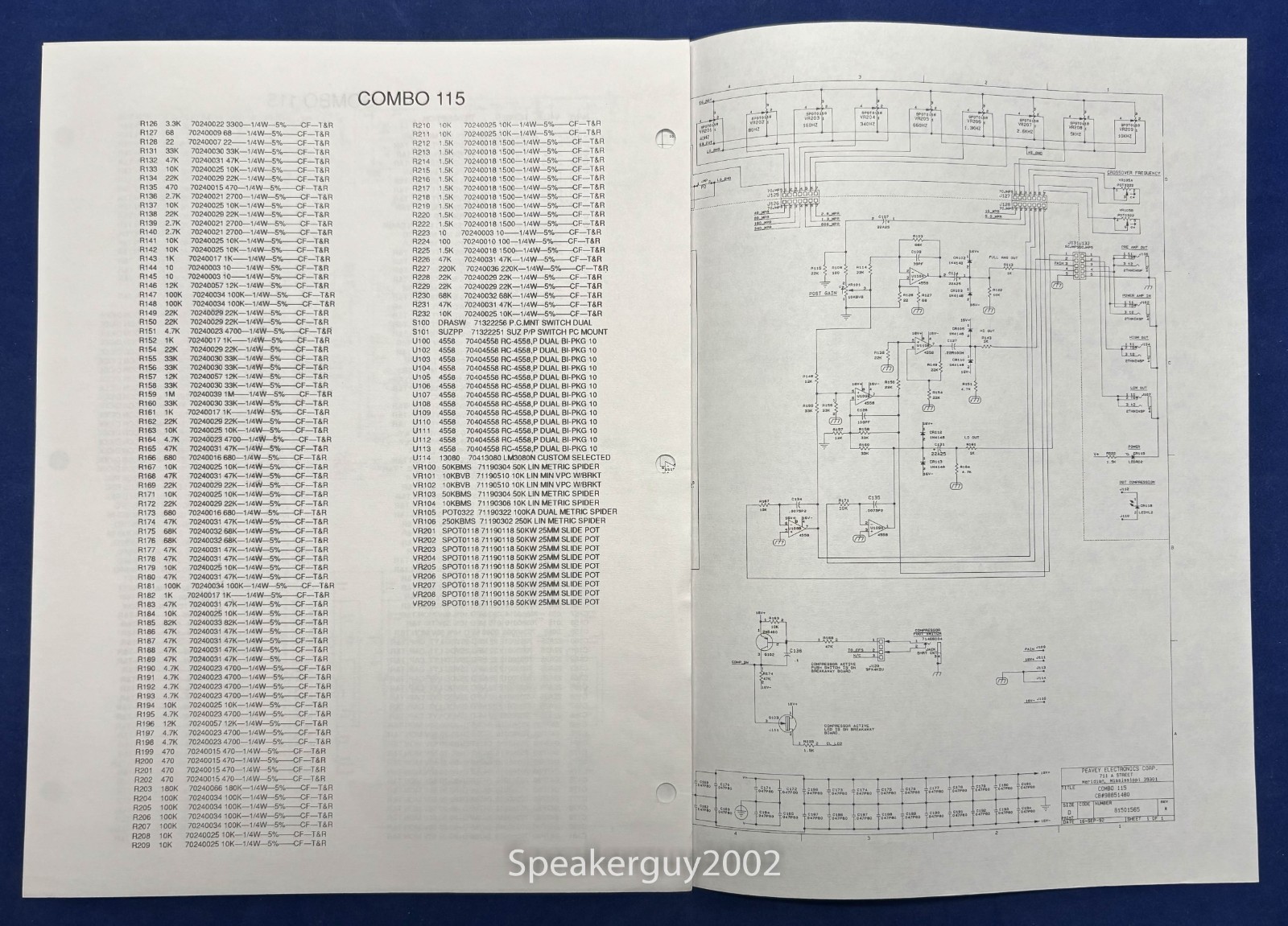 Original Peavey Combo 115 Foldout Schematic