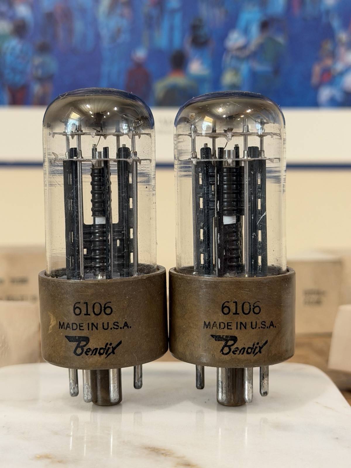 PAIR NOS NIB BENDIX RTMA 6106 / 5Y3 Triple Mica 4 Support Rods DD GETTER Tubes