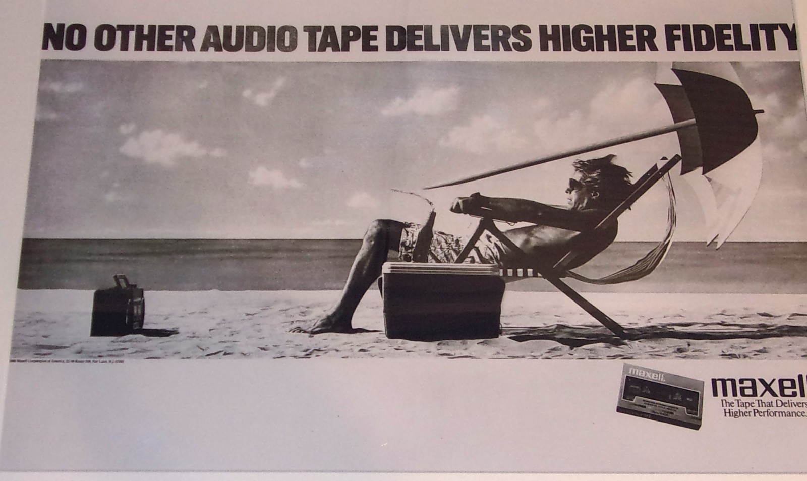 FRAMED Maxell Cassette Tape “BLOWN AWAY” 1982 Ad Poster 23″x20″ Beach Picture