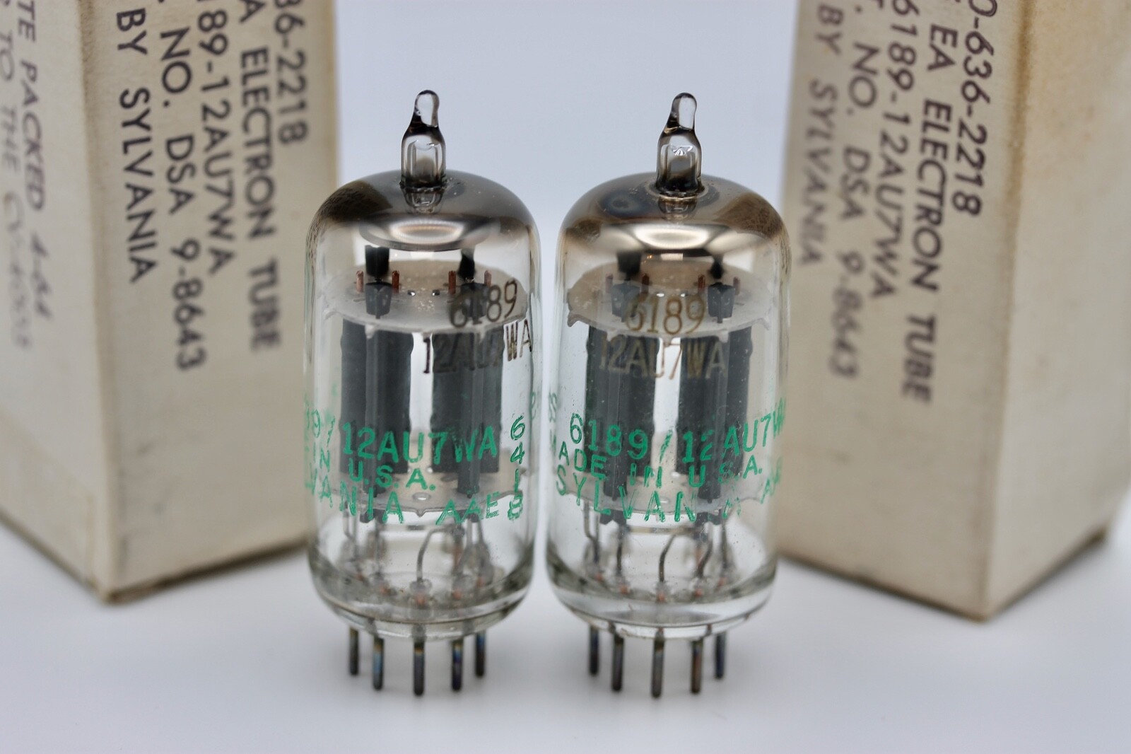 NOS SYLVANIA USA 12AU7 6189 E82CC ECC802S MATCHED PAIR AMPLITREX TESTD TUBES