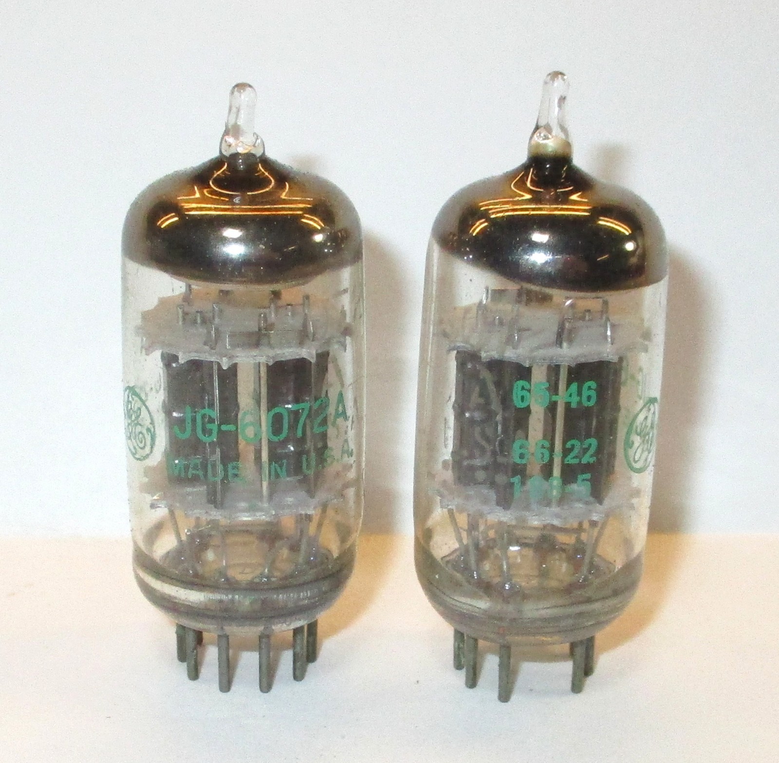 GE JG 6072A Tubes Two Mica Short Black Ribbed Plate Halo Foil Getter NOS Pair