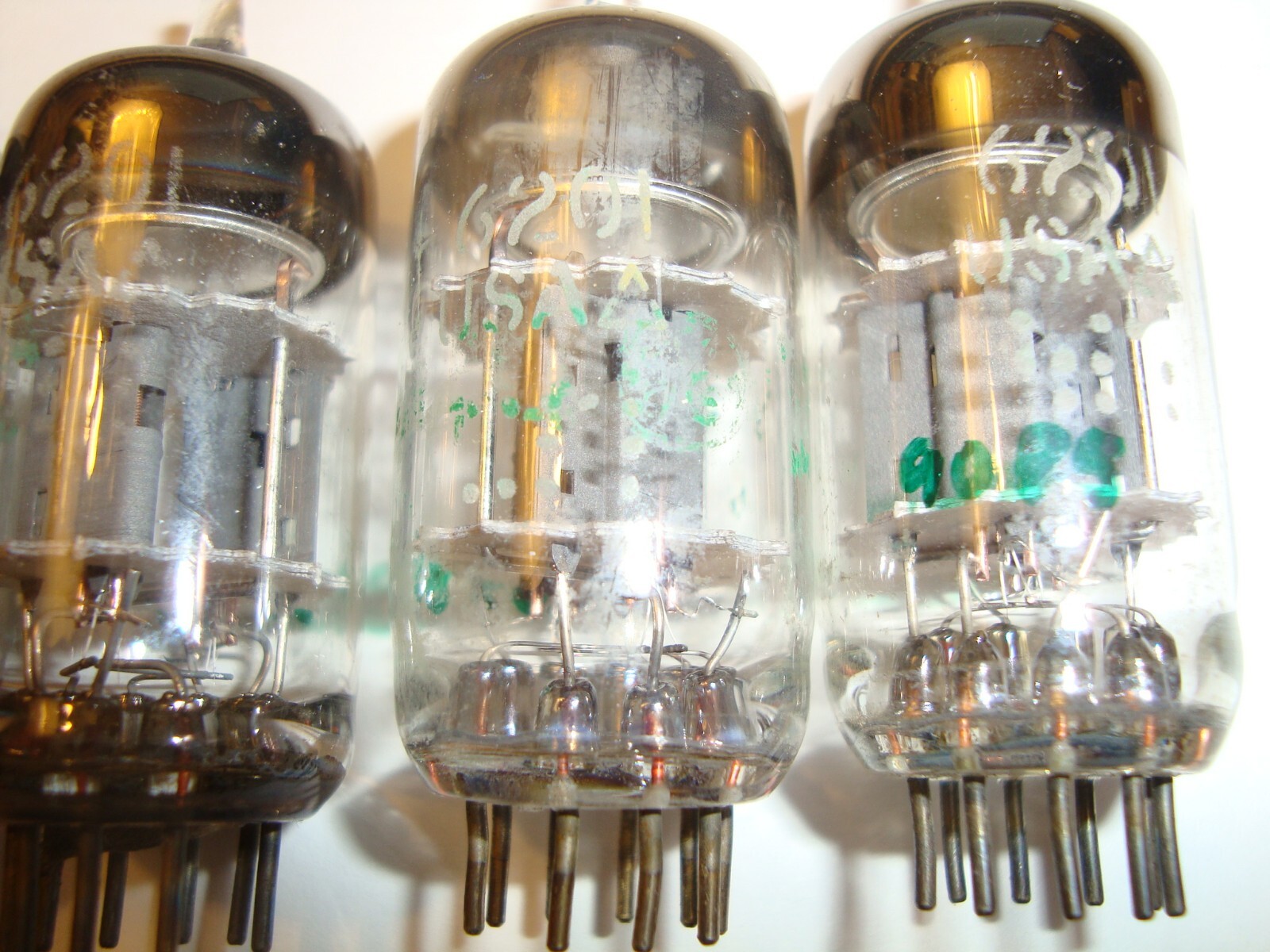 Lot of Five Military 12AT7WC/6201 Tubes, GE, Grey Plate, Solid Disc Getter