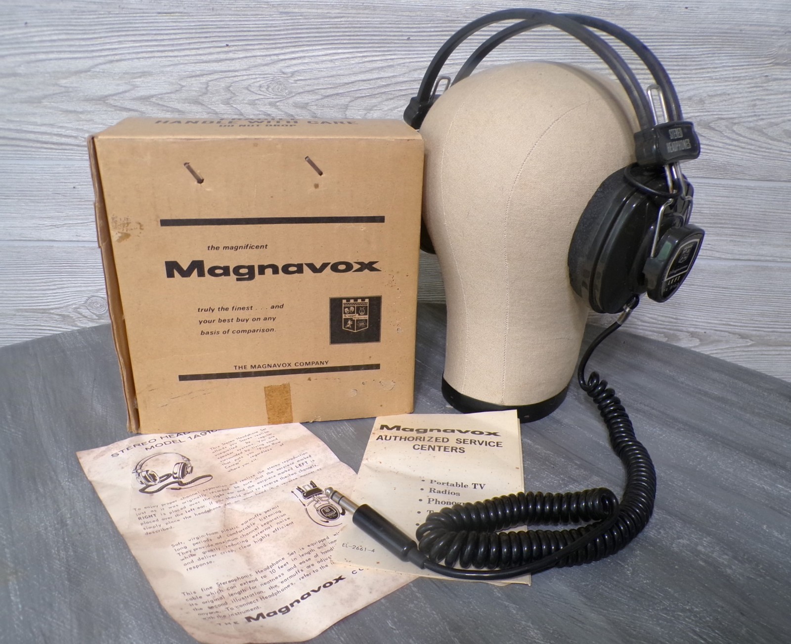 Vtg Magnavox Stereo Headphones Model #1A9163 w Box & Manual JAPAN Tested Working