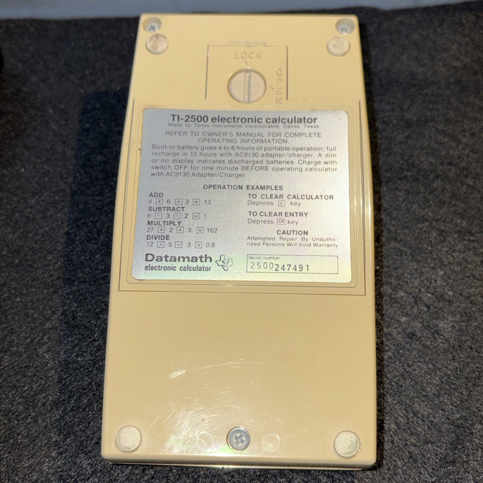 Vintage 1973 Texas Instruments TI 2500 Datamath Calculator WORKS w/ Case