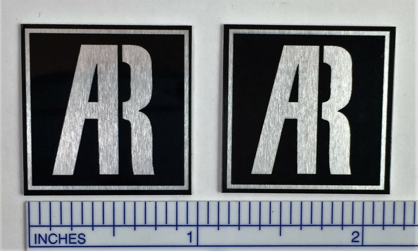 AR Acoustic Research Speaker Badge Logo Emblem Black Pair 1″ Square Aluminum