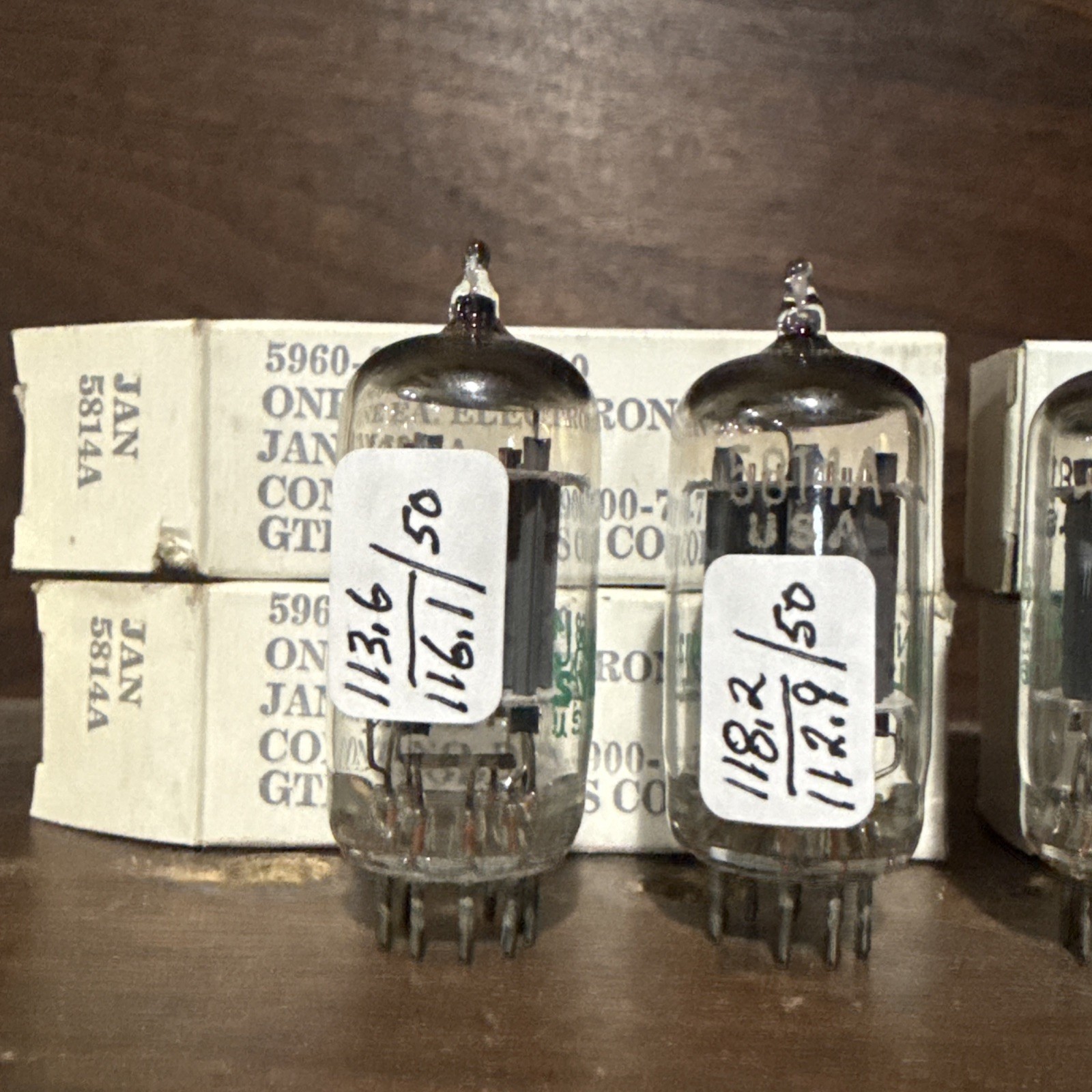 Matching Quad Sylvania JAN 5814A Audio Tubes NOS NIB TV7 Tested Very Strong
