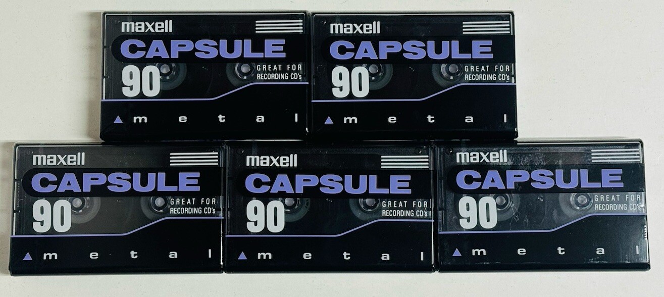 Lot of 5 – Maxell Capsule 90 – Metal Cassette Tape – IEC Type IV – New Sealed