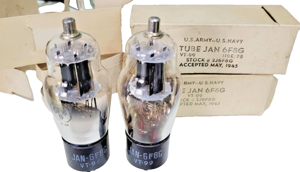 6F8G / 6F8 / VT99 JAN VACUUM TUBES MATCHED PAIR NATIONAL UNION Round Plate