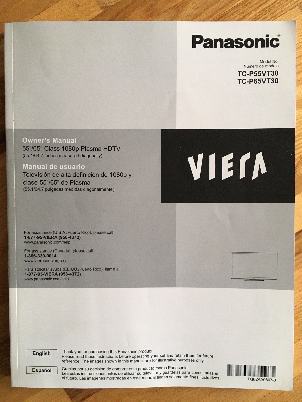 Original User Manual Panasonic Viera TC-P55VT30 TC-P65VT30