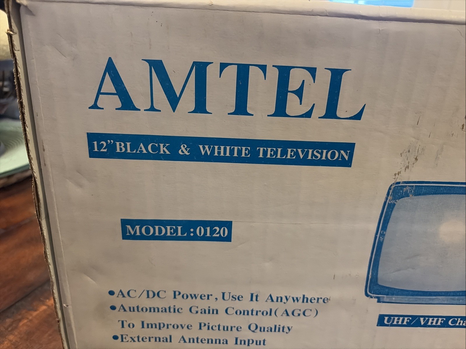 Brand New! Amtel 12″ Black and White TV Model 0120 Vintage UHF/VHF Original Box