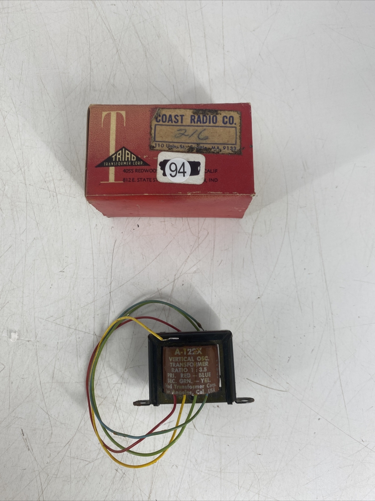RARE Vintage Triad A-122X Vertical Oscillator Transformer NEW OLD STOCK
