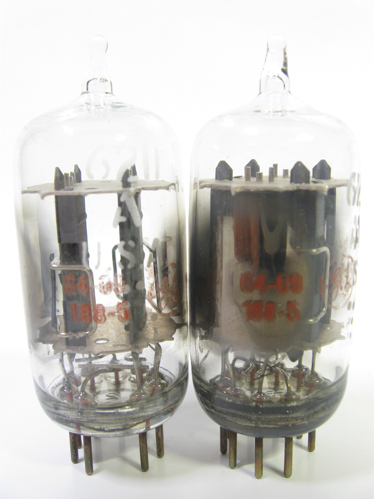 2 matched 1964 GE 5-Star 6211A 6211-A tubes – Clear-Top, Side [ ] [ ] Getters