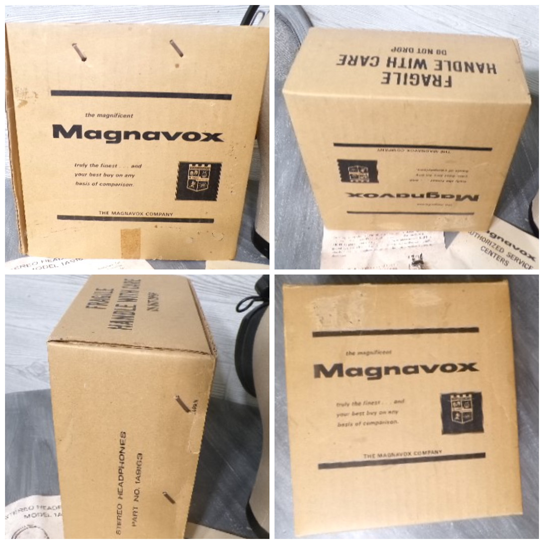 Vtg Magnavox Stereo Headphones Model #1A9163 w Box & Manual JAPAN Tested Working