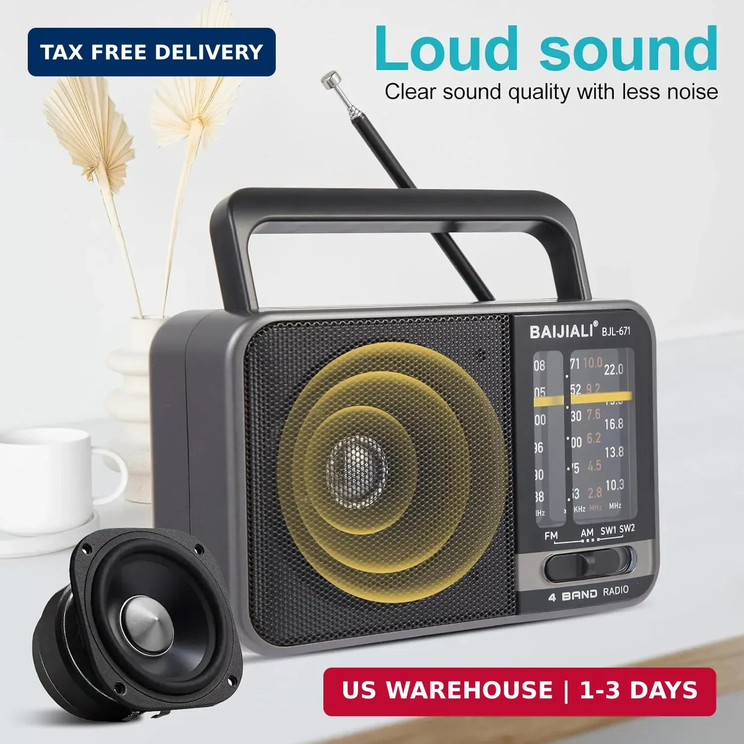 Portable AM/FM Transistor Radio with Loud Speaker, Battery or USB Powered – Comp