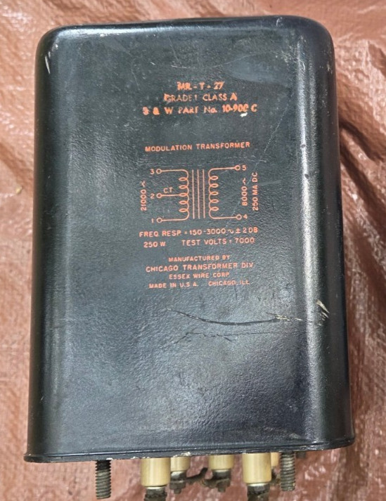 Vintage Chicago Modulation Transformer 250W 21,000 Ω /8,000 Ω 250MA MIL-T-27