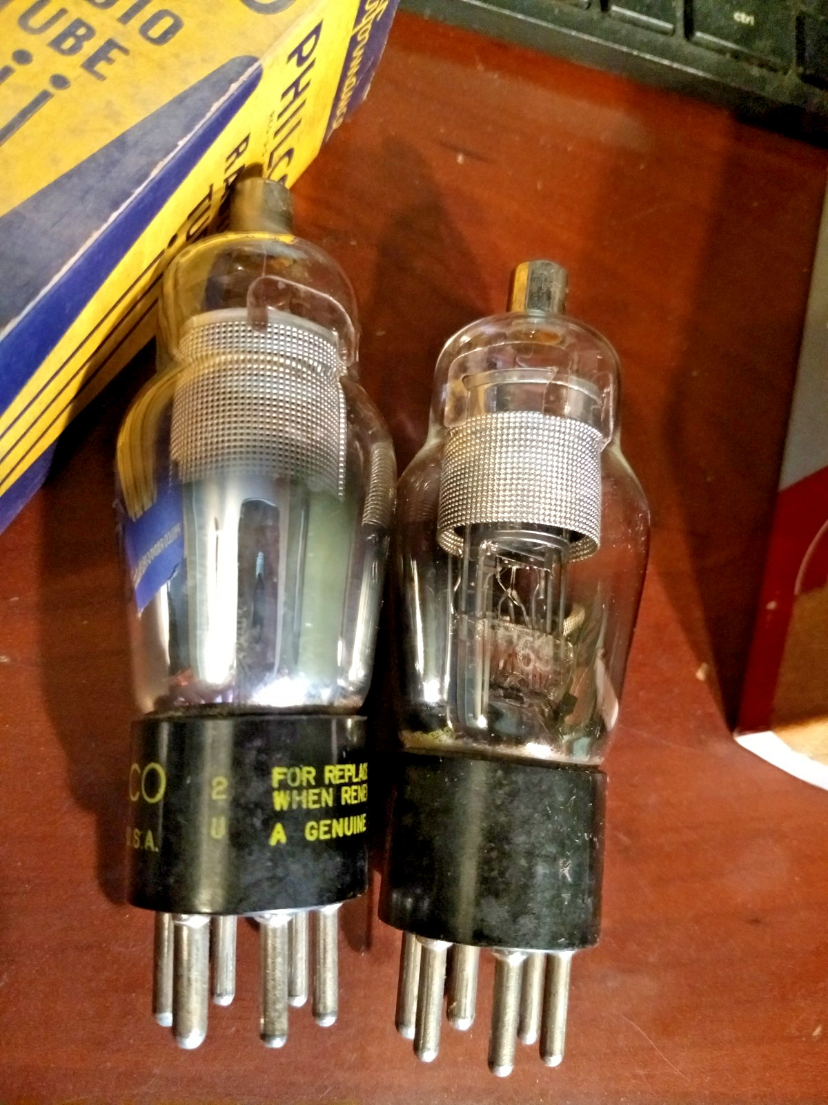 2 PHILCO & WARDS SUPER 77 Radio Tubes Hour Glass Coke Bottle Tested GOOD USA