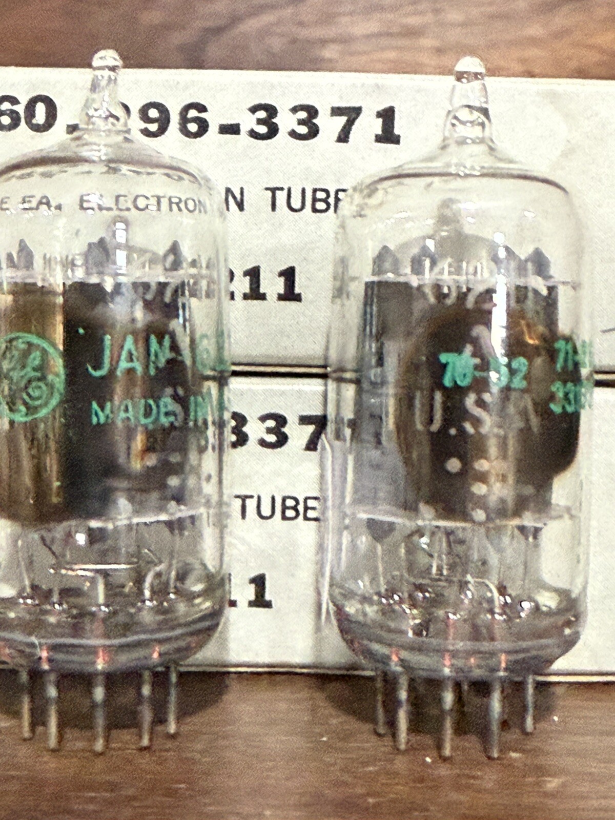 2 X NOS JAN 6211 GE TUBE 1971 DUAL GETTER MATCHED PAIR CLEAR TOP Tested New