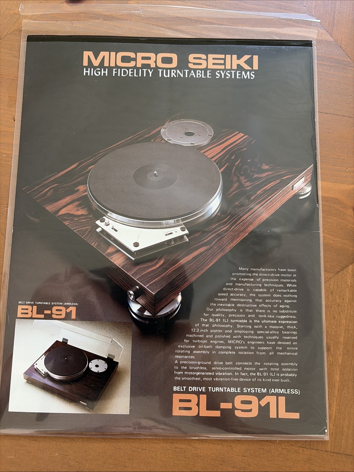 Micro Seiki Belt Drive Turntable System Brochure BL-91L